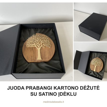 Juoda prabangi dovanų dėžutė su satino įdėklu — apdovanojimų pakuotė