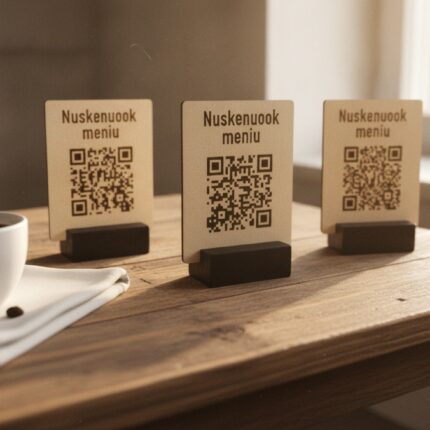 qr-kodo-meniu-zenklas-su-stoveliu-su-graviravimu