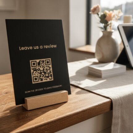 google-atsiliepimu-qr-zenklas-medienos-tekstura-is-arti
