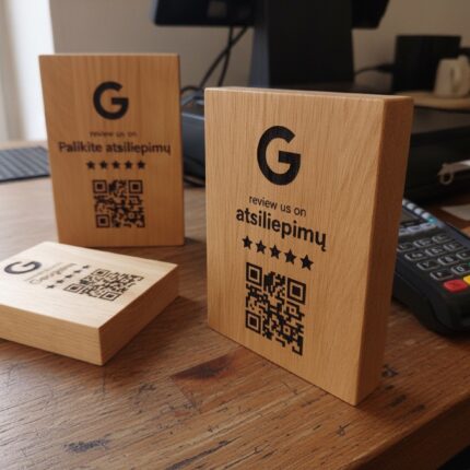 google-atsiliepimu-qr-zenklas-azuolo-su-graviravimu