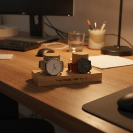dvigubas-laikrodziu-stovas-medienos-tekstura-is-arti